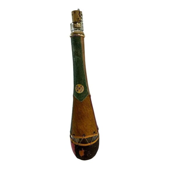 Vintage Spanish Leather Clad Decorative Wine Bottle Decanter Cork Stopper Chain - Picture 2 of 10